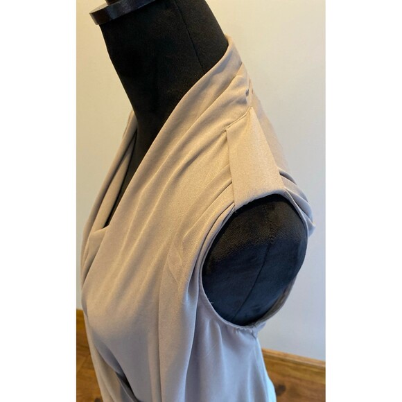 MNG Blouse Sz Large Faux Wrap Sleeveless Taupe Color Flowy Dressy Work Wear Top - Picture 4 of 11